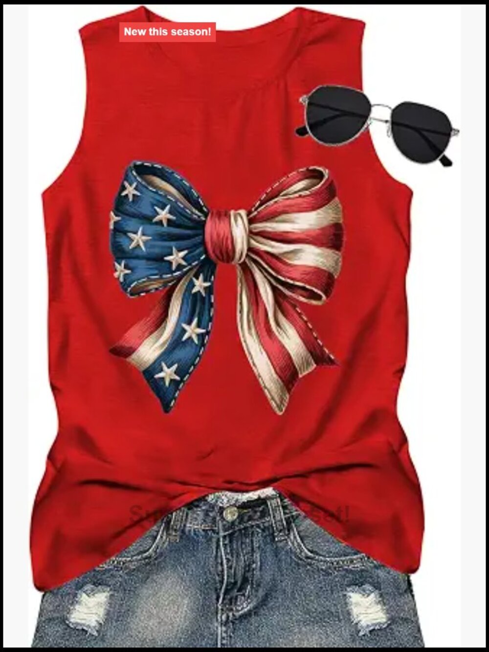 Patriotic Bow Tank Top Women's Sleeveless American Flag Tee